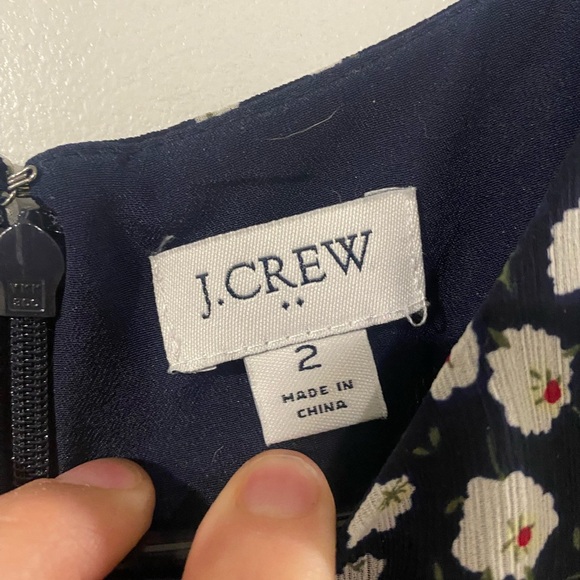 J.Crew A line Dress Fit Flare Floral Sleeveless Navy Blue Yellow Red Size 2 - Picture 7 of 9
